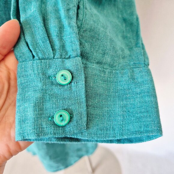 EILEEN FISHER Washed Organic Linen Delave Shirt Dress Long Sleeve Green - Picture 8 of 15